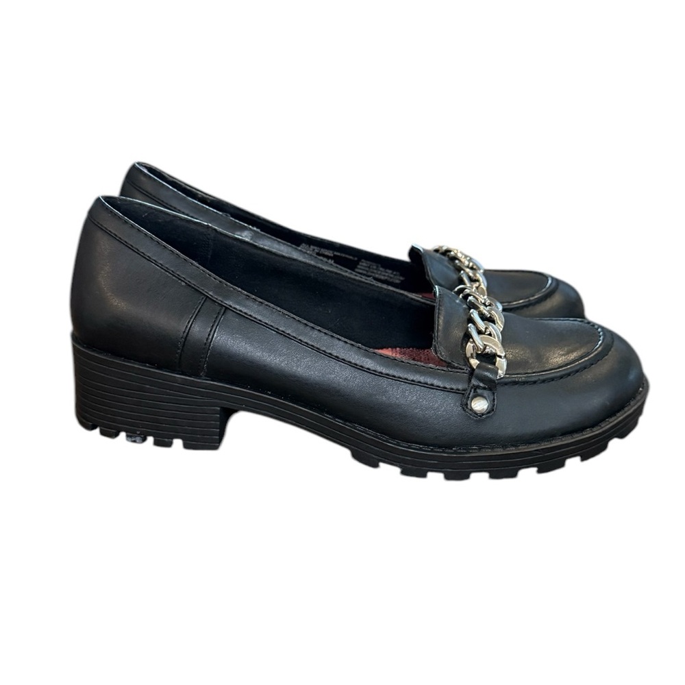 Hot Kiss Black Loafers with Chain Detail and Chunky Sole Women’s Size 7.5
